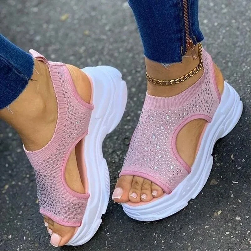 35-43 Women Diamond Sandals Summer 2021 Female Shoes Woman Platform Sandals Women Shoes Female Knitted Slip on Peep Toe Sneakers