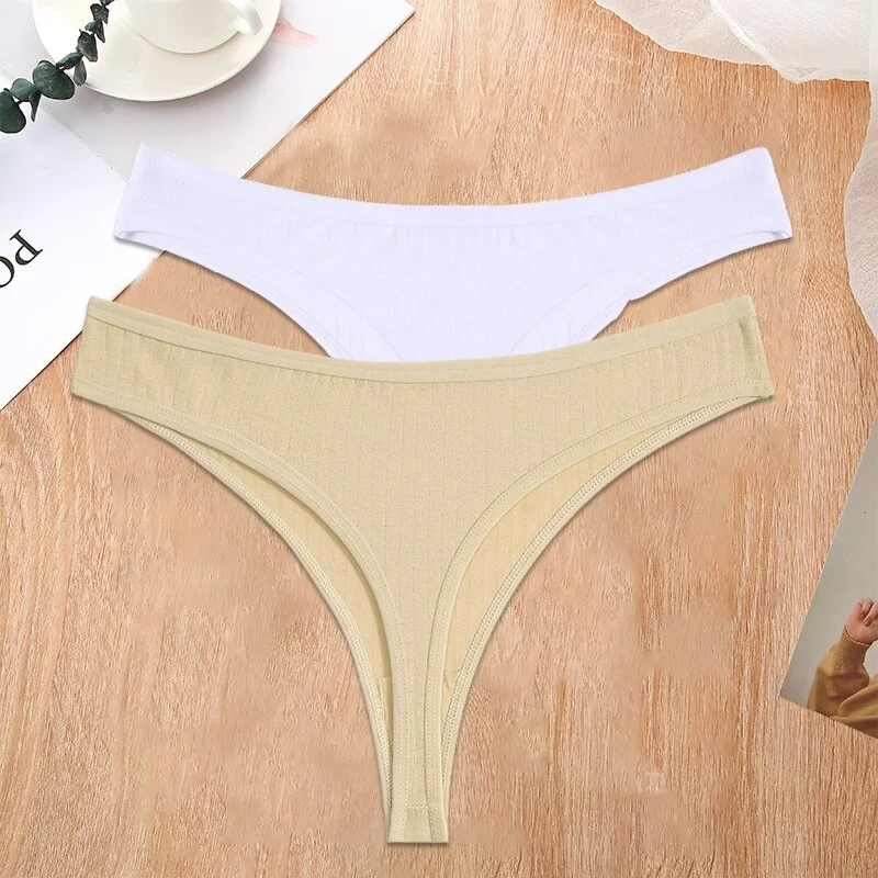 FINETOO 2PCS/Set S-XL G-string Cotton Women Lingerie Panties Thong Female Underwear Sexy Pantys Underpant Girl Intimates Thongs