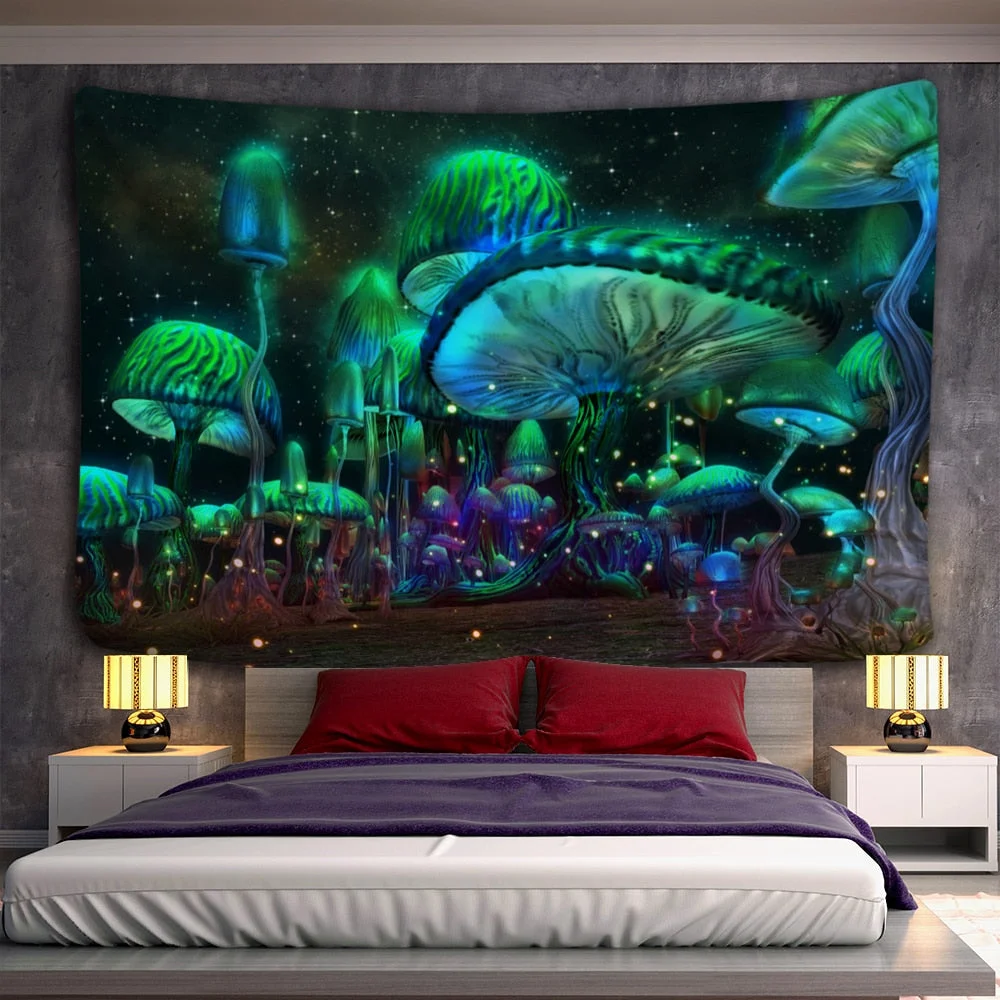 Oil Painting Mushroom Tapestry Wall  Hanging Bohemian Style Psychedelic Witchcraft Mandala Home Decor