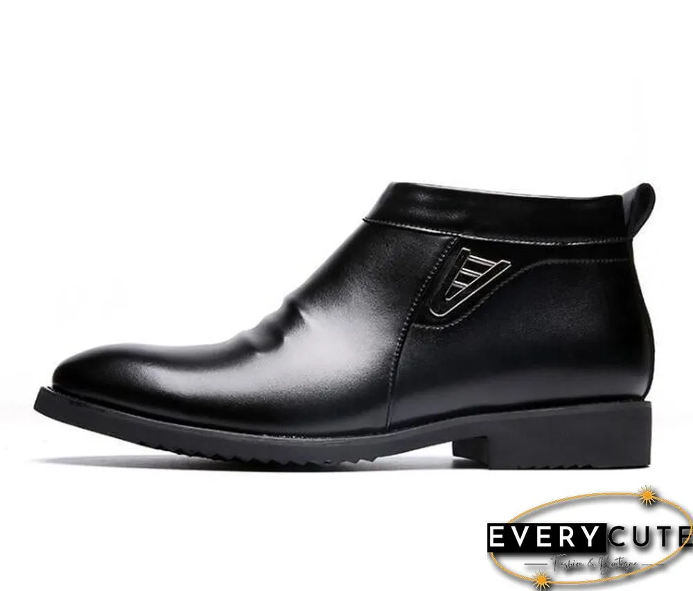Winter Boots Mens Retro V-Neck Leather Boots Comfortable Zipper Brand Casual Shoes