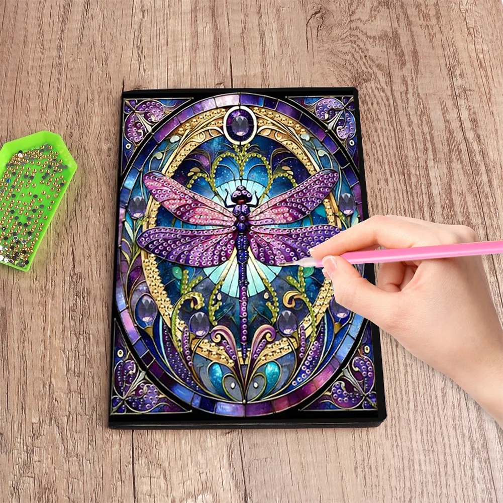 Dragonfly 5D DIY Diamond Art Painting Notebook Kit (50 Pages A5 No Lines) Rhinestone Art Painting Notebook Kit for Adults Beginners Holiday Birthday Gift