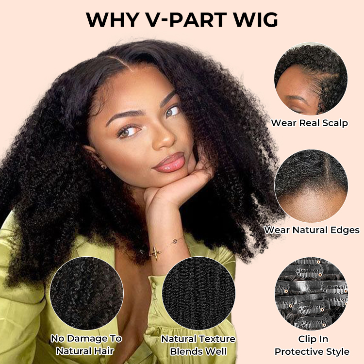 250% Density Boruihair Kinky Curly Glueless Pre‑Plucked HD Lace Human Hair Wigs| V‑Part & U‑Part Options | 100% Human Hair