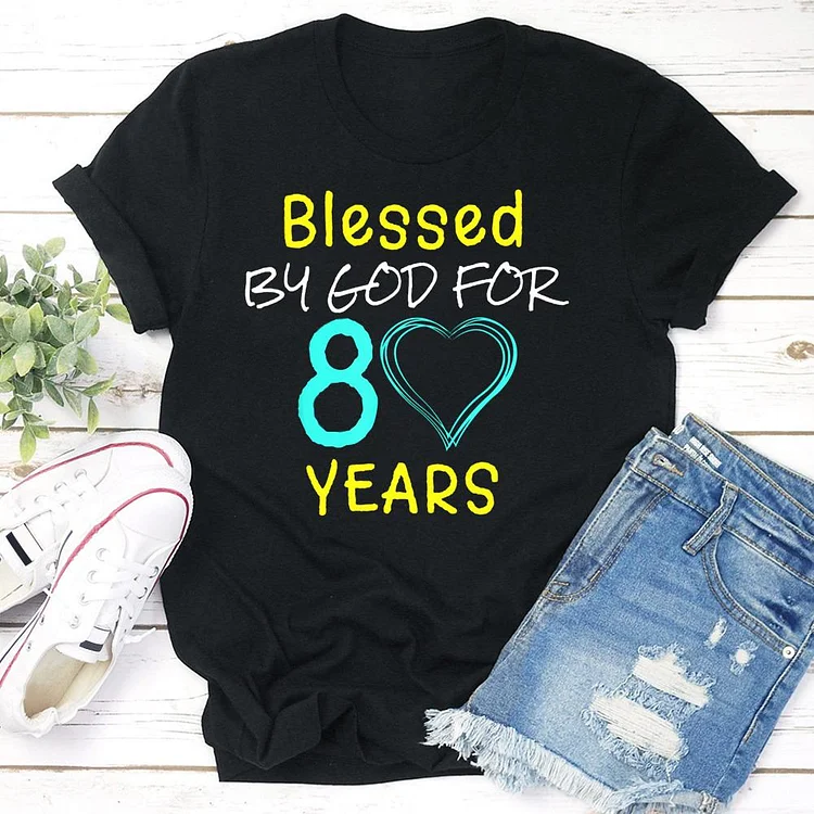 Blessed By God For 80 Years 80th Birthday Gift T-shirt Tee -02778-Annaletters