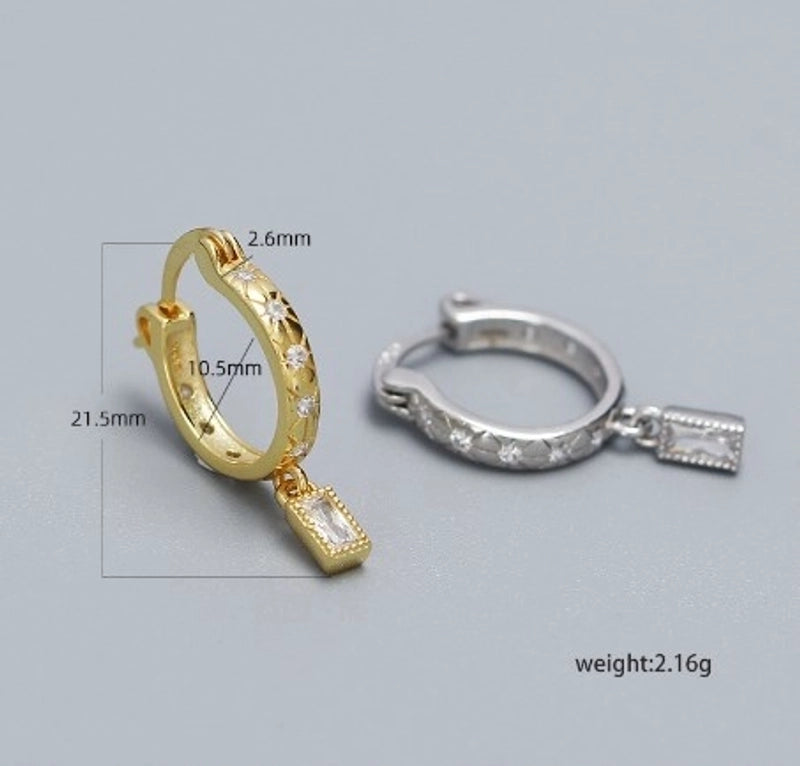 1 Pair Elegant Geometric Rectangle Plating Inlay Sterling Silver Zircon Hoop Earrings