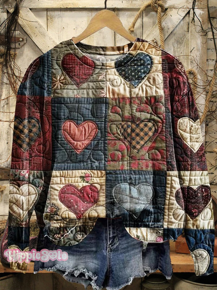Heart Print Casual Sweatshirt Multicolor / S