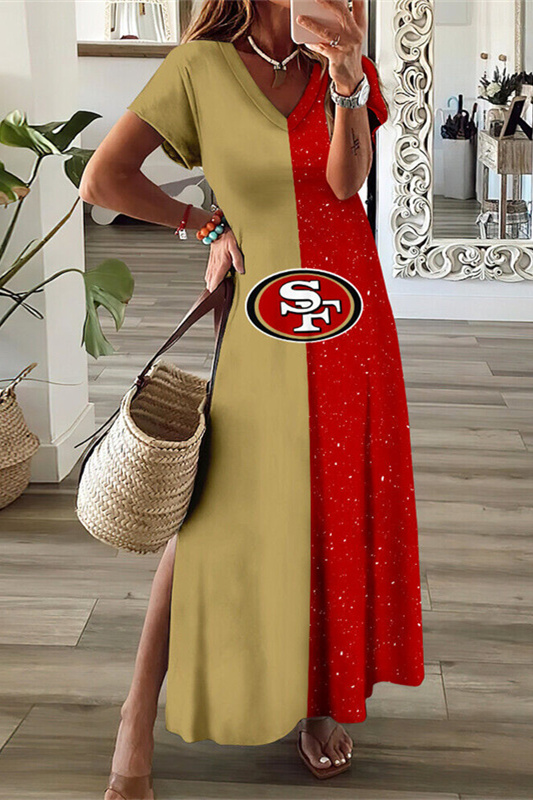 San Francisco 49ers V-Neck Sexy Side Slit Long Dress