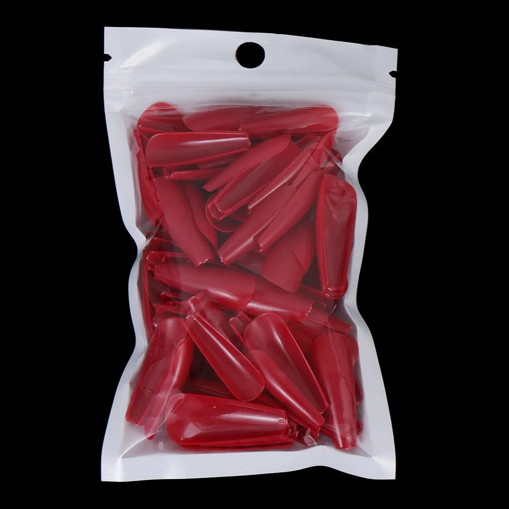 100Pcs Colorful Acrylic False Long Coffin Nails Fake Nails Flat Shape Art Tips Natural Full Cover Fake Nail Tips Manicure Tools-Nail Inspo