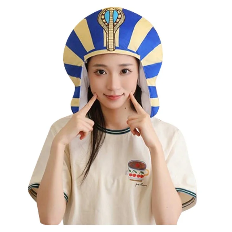 Adult Egyptian King Pharaoh Blue Striped Plush Hat Headwear Cosplay Accessories Halloween Carnival Props