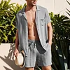 Gioiacombo&trade; Set di pantaloncini con cardigan a maniche corte da uomo in lino