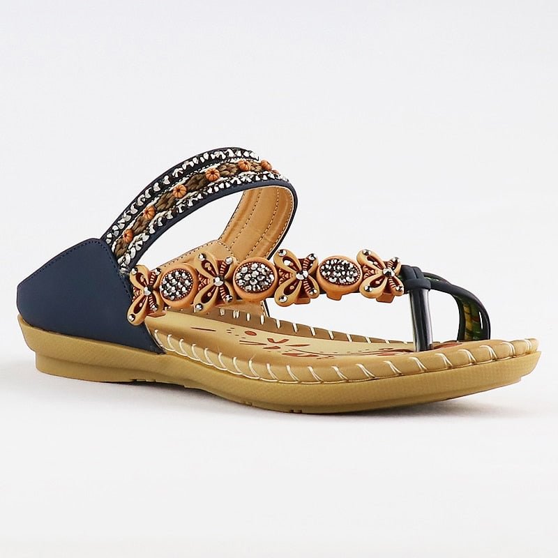 Ladies sandals Toe Post 2021 Comfortable Print Summer Walking Slides Women Crystal Female Holidays Shoes Bohemian Size 42-43