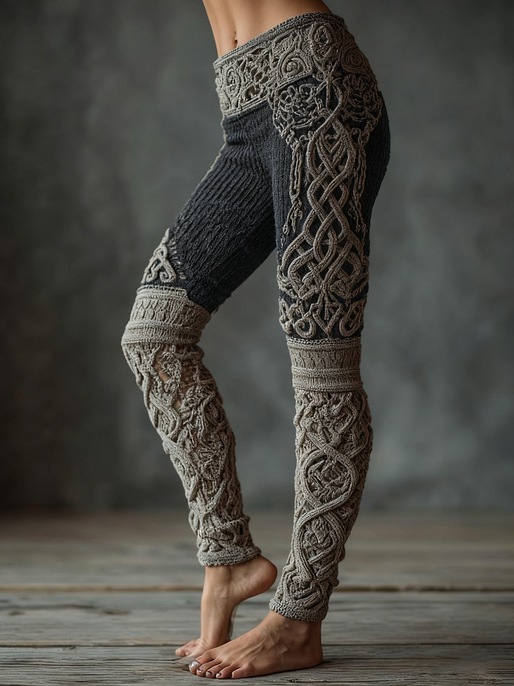Vintage Viking Celtic Knit Art Knit Jacquard Cozy Leggings