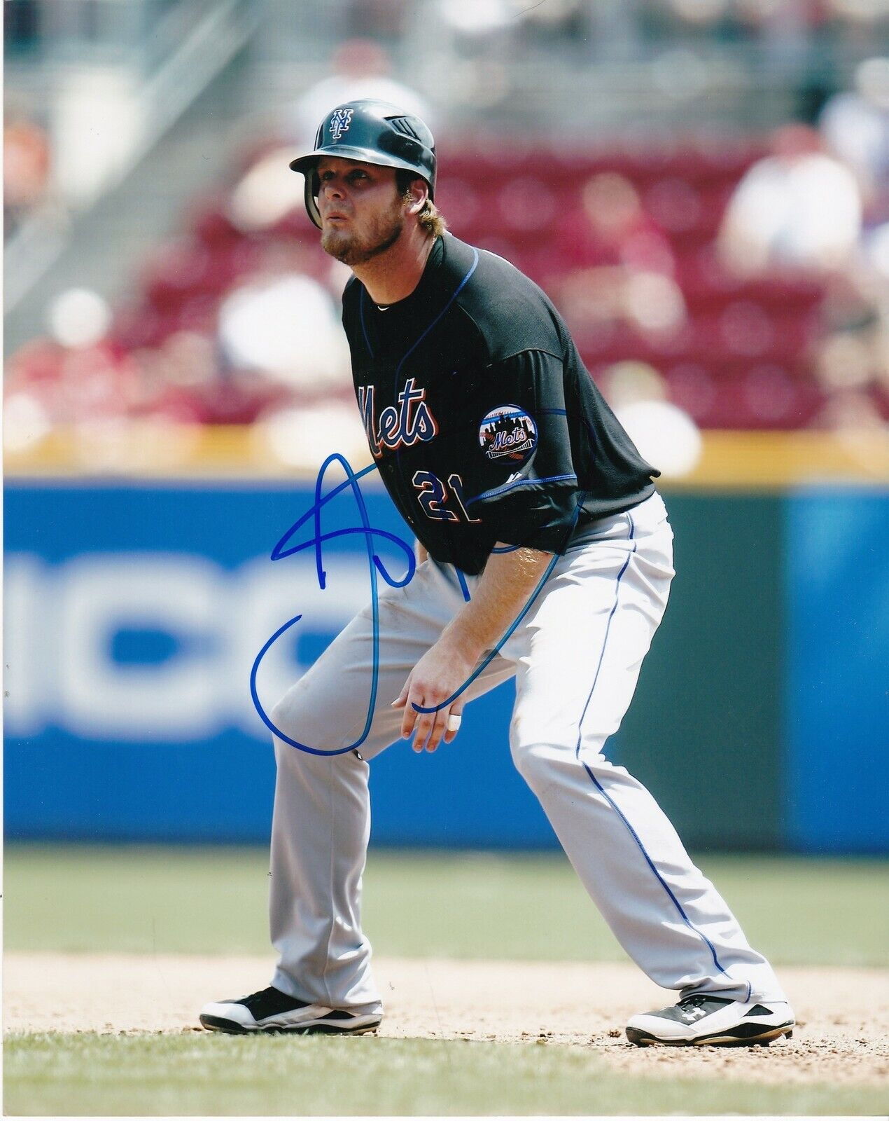 LUCAS DUDA NEW YORK METS ACTION SIGNED 8x10