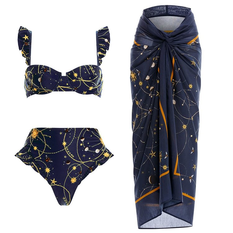 Flaxmaker Starry Sky Printed Swimsuit and Cover Up