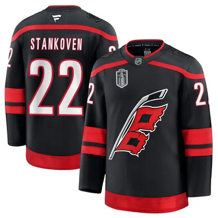 Men's Carolina Hurricanes #22 Logan Stankoven  Black 2026 Stanley Cup Final Home Premium Jersey