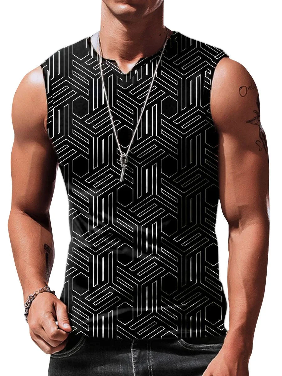 Men's Retro Geometric Print Round Neck Tank Top