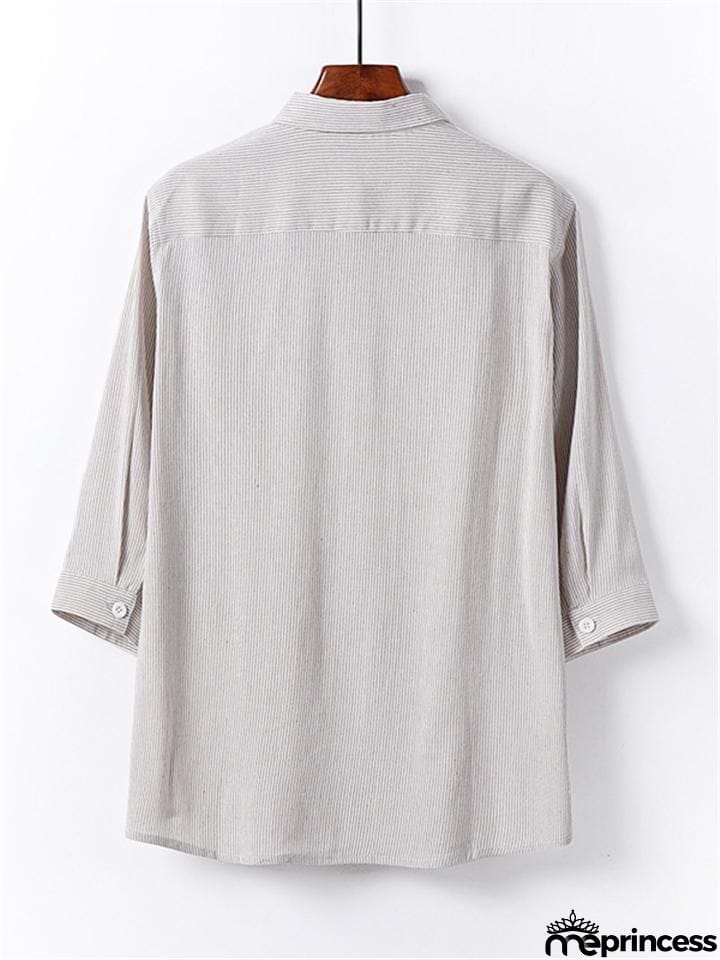 Loose Casual Comfy Striped Full Buttons Long Sleeve Shhirts