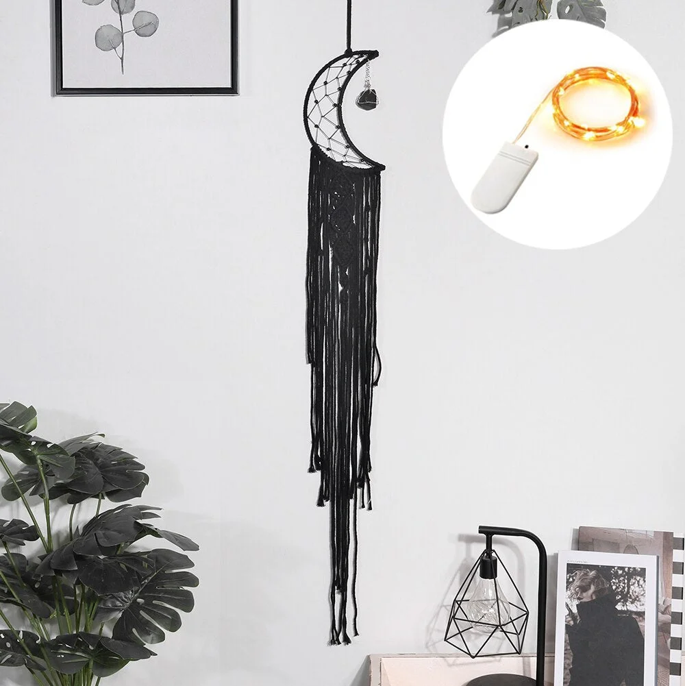 Moon Star Macrame Dream Catcher Wall Hanging Boho Room Decor Kids Girls Home Decoration With Led Light Gifts Dropshipping