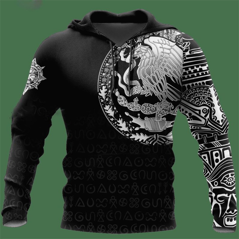 Erpret Fashion 3D Print Mexico Flag National Emblem Hoodie Men Tops Autumn Long Sleeve Mexican Aztec Sweatshirt Streetwear Clothing