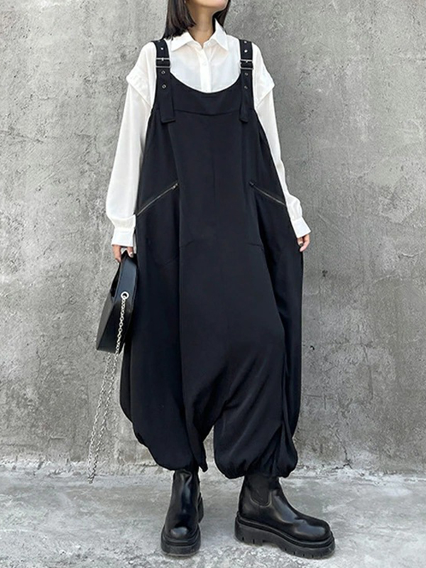 Adjustable Strap Side Pocket Solid Color Jumpsuit