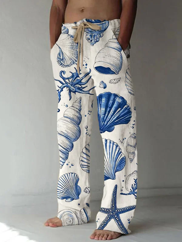 Men's Starfish Conch Shell Graphic Print Casual Pants