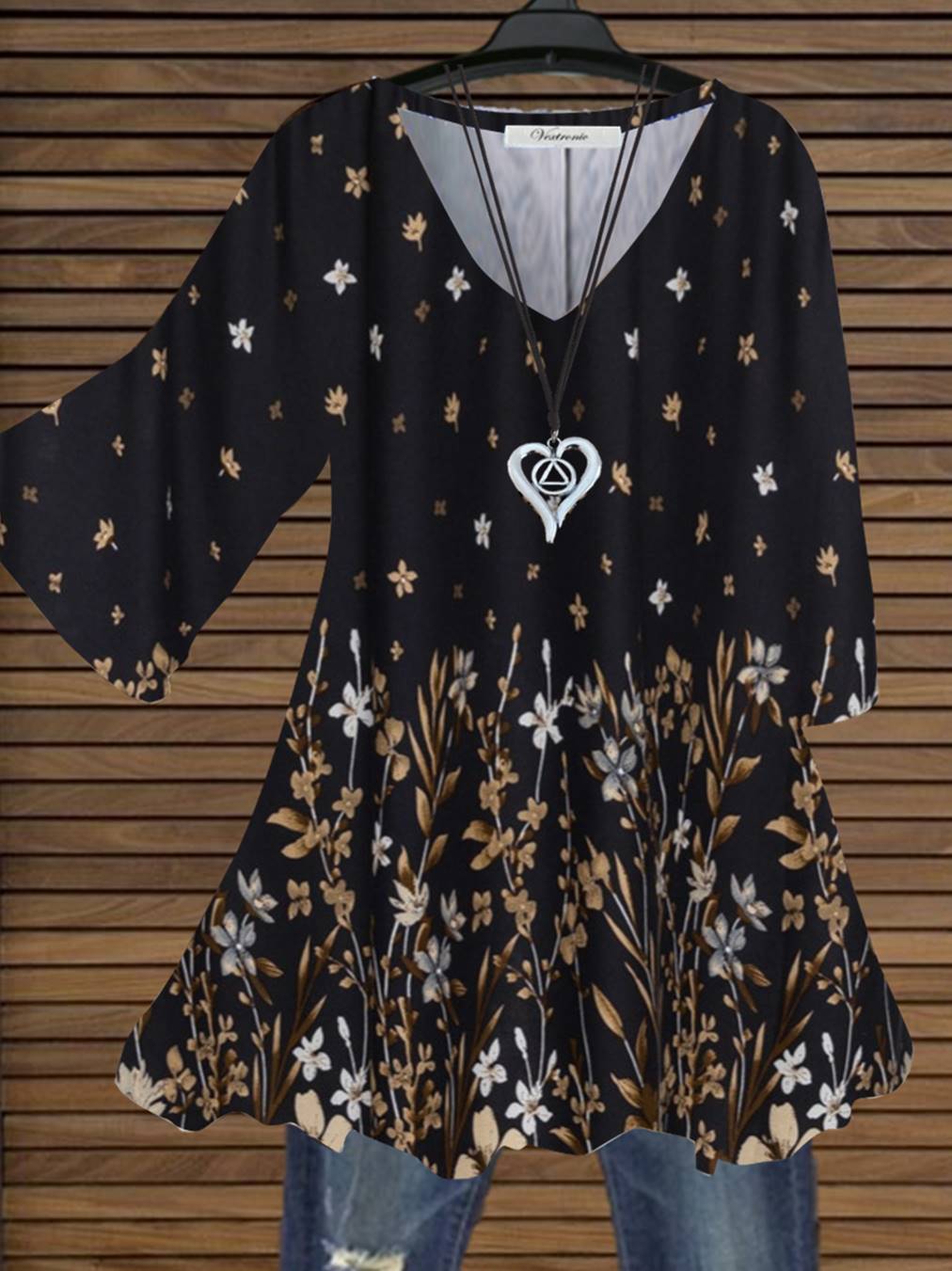 Women Long Sleeve V-neck Graphic Floral Printed Top