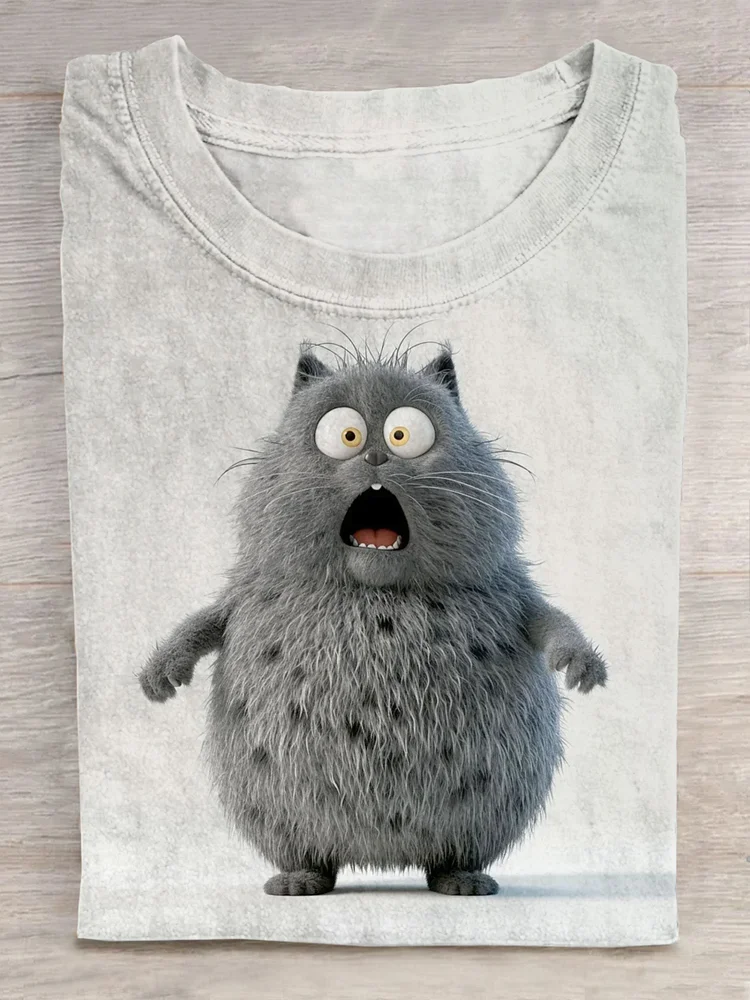 Funny Cat Print Casual Short Sleeve T-shirt