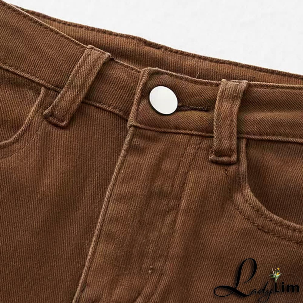 Crochet Hollow T-Shirt Fringed Split Denim Pants Two Pieces Set