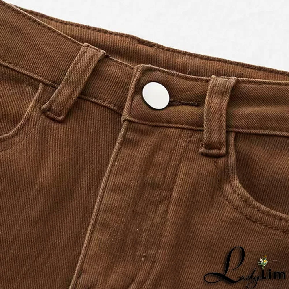 Crochet Hollow T-Shirt Fringed Split Denim Pants Two Pieces Set