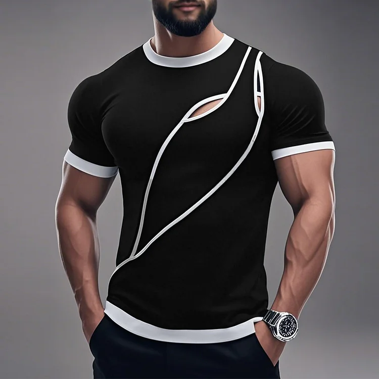 Okaywear Crew Neck Short Sleeve Contrast Color Cut Out T-Shirt Okaywear
