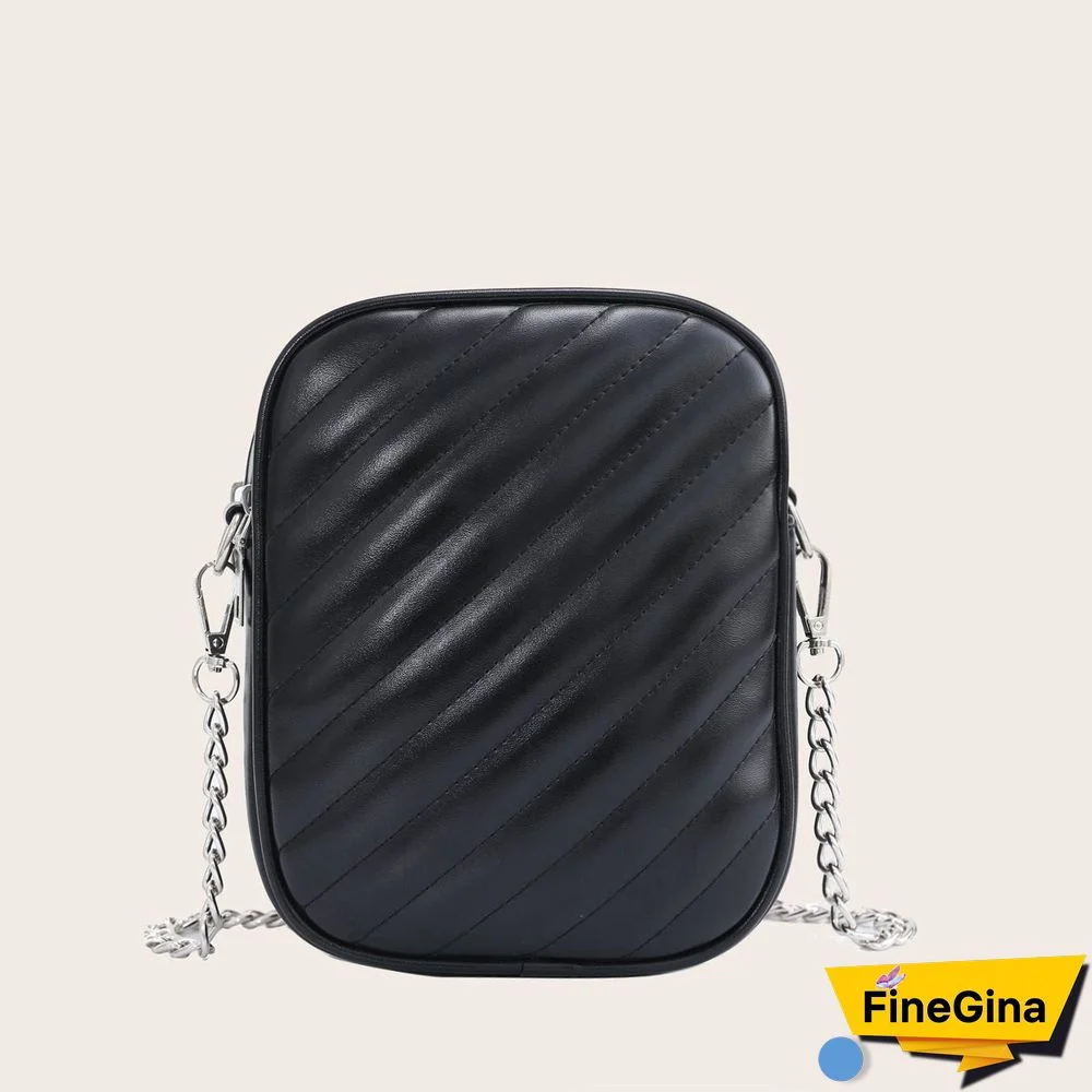 Plain Zipper Chain Shoulder Bag