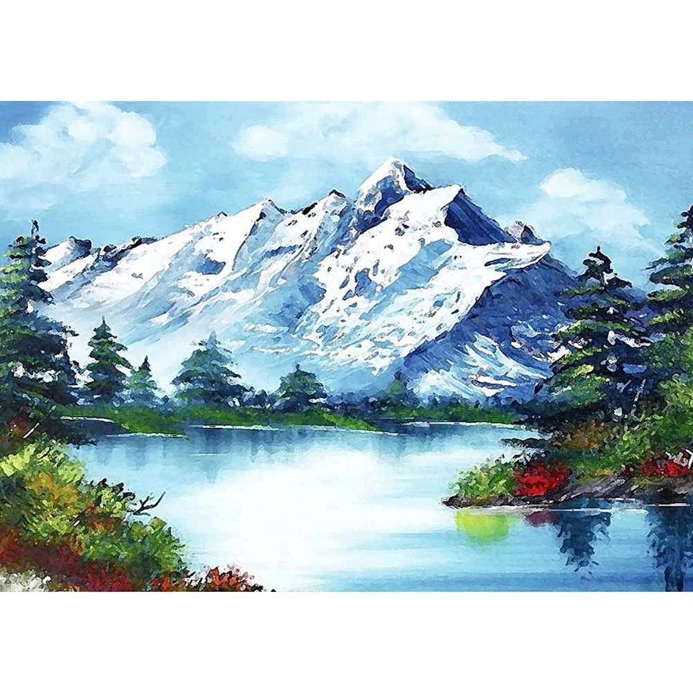 

40*30CM - Round Drill Diamond Painting - Snowy Lake, 501 Original