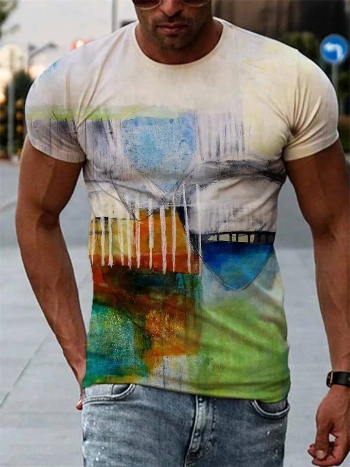 Trendy Printed Tops Summer Round Neck Short Sleeve Loose Large Size Men's T-Shirt