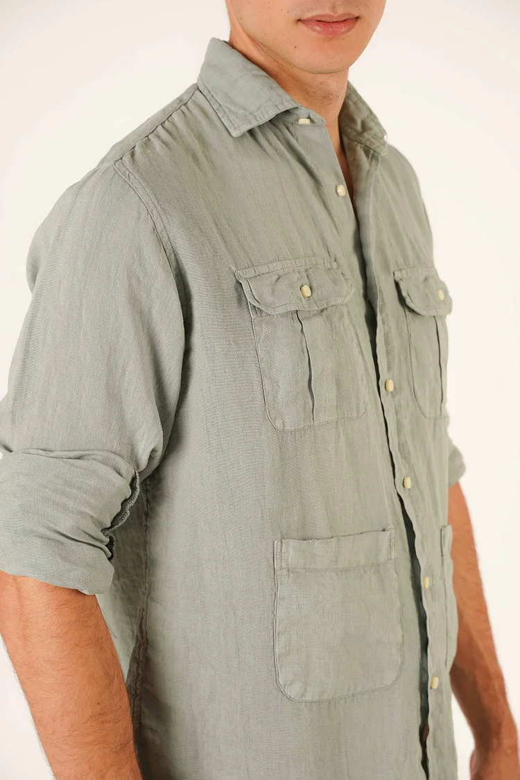 Linen Guayabera - Washed Green