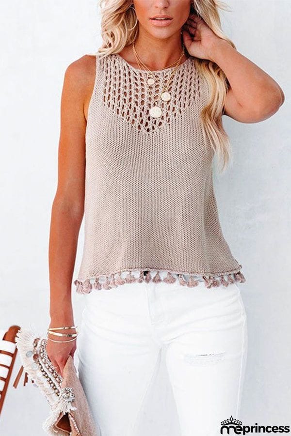 Hollow Out Splice Tassel Tank Top