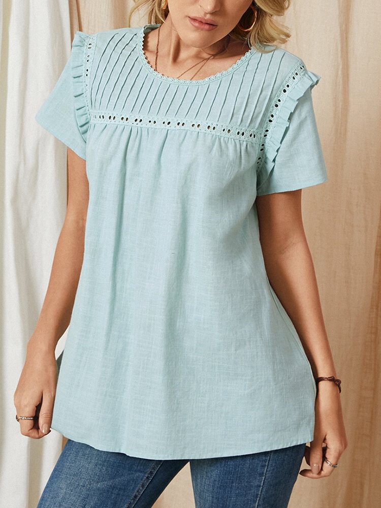 Solid Color Ruffle Short Sleeve Casual Blouse P1838838