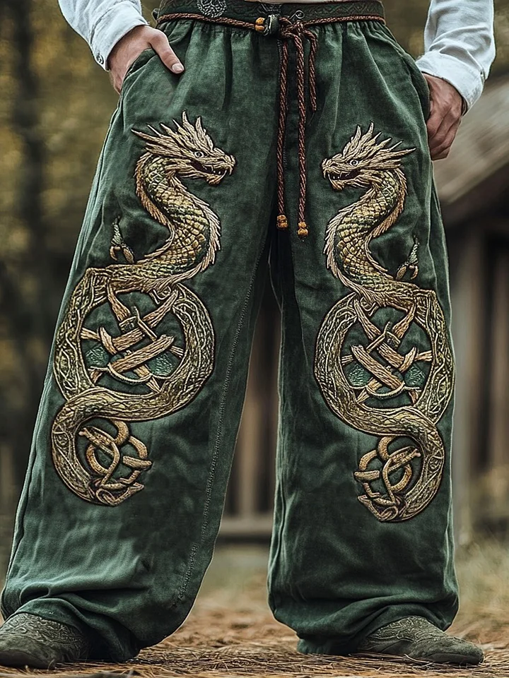 Men's Viking Mythical Vintage Graphics Dragon Sweatpants / Rvogue / Rvogue
