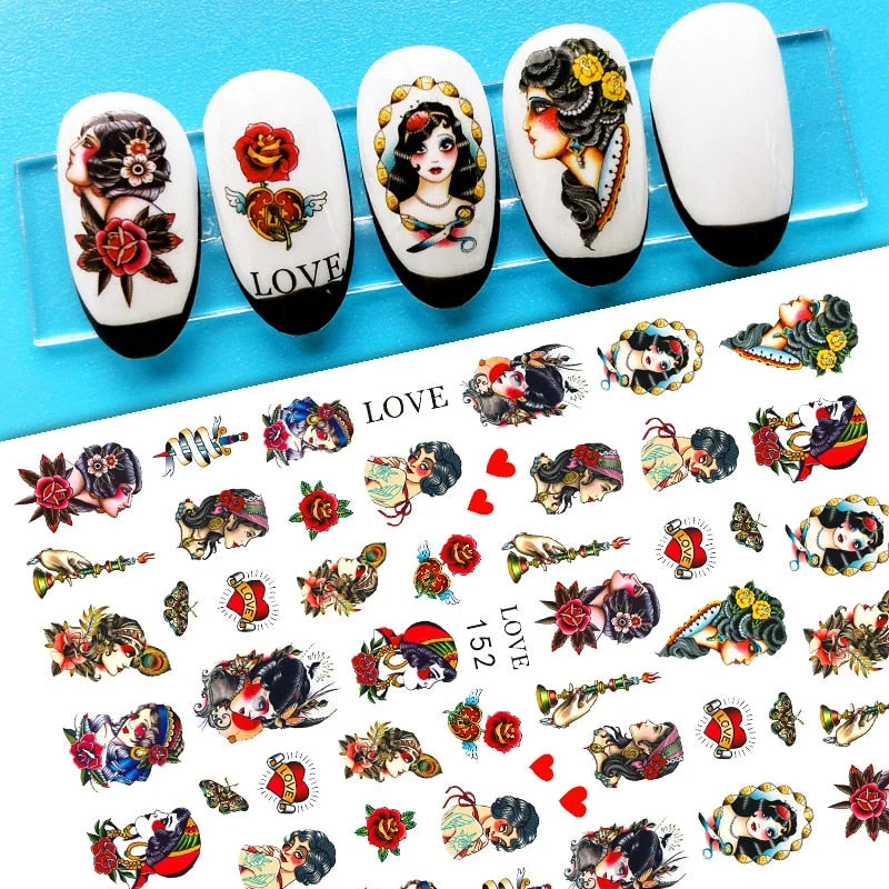 1 Sheet Dragon Snake Stickers Nail 3D Black Gothic Style Self Adhesive Slider Leaves Flowers Nails Art Decoration Decals Wraps-Nail Inspo