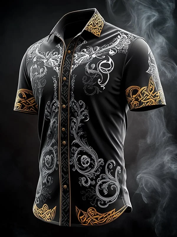 Men's Retro Viking Graphic Short Sleeve Shirt 