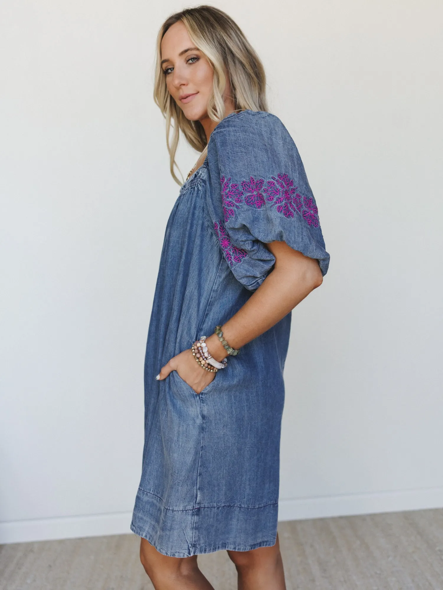 Petal Groove Dress - Washed Denim