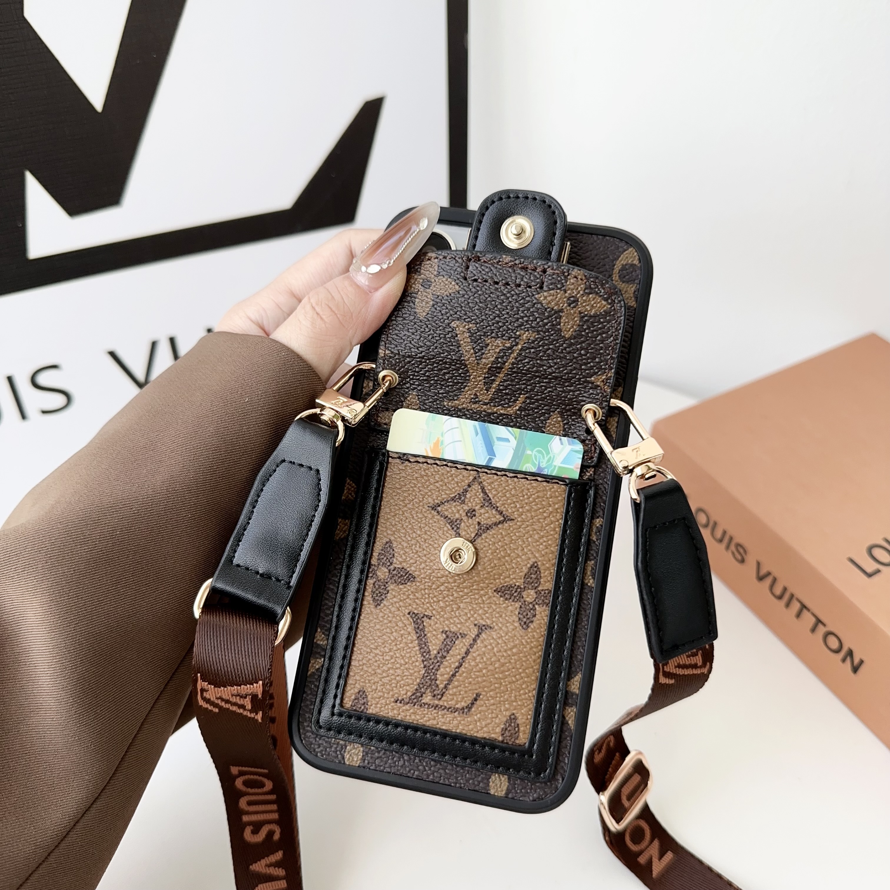 LV Dauphine Leather Monogram Crossbody Apple iPhone Case