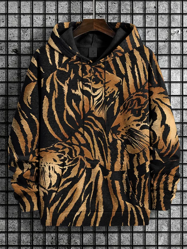 Men's Tiger Pattern Art Print Casual Hoodie