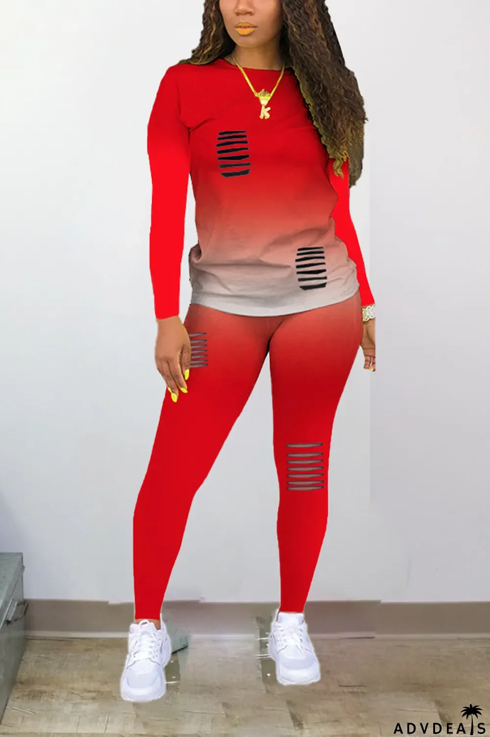 Purple Sexy Gradual Change Ripped O Neck Plus Size