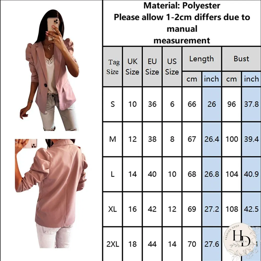 Elegant Office Lady Blazer Jacket Women Spring Autumn Long Sleeve Casual Slim Button