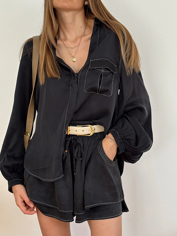 Contrast Stripe Long Sleeve Front Pocket Shirt