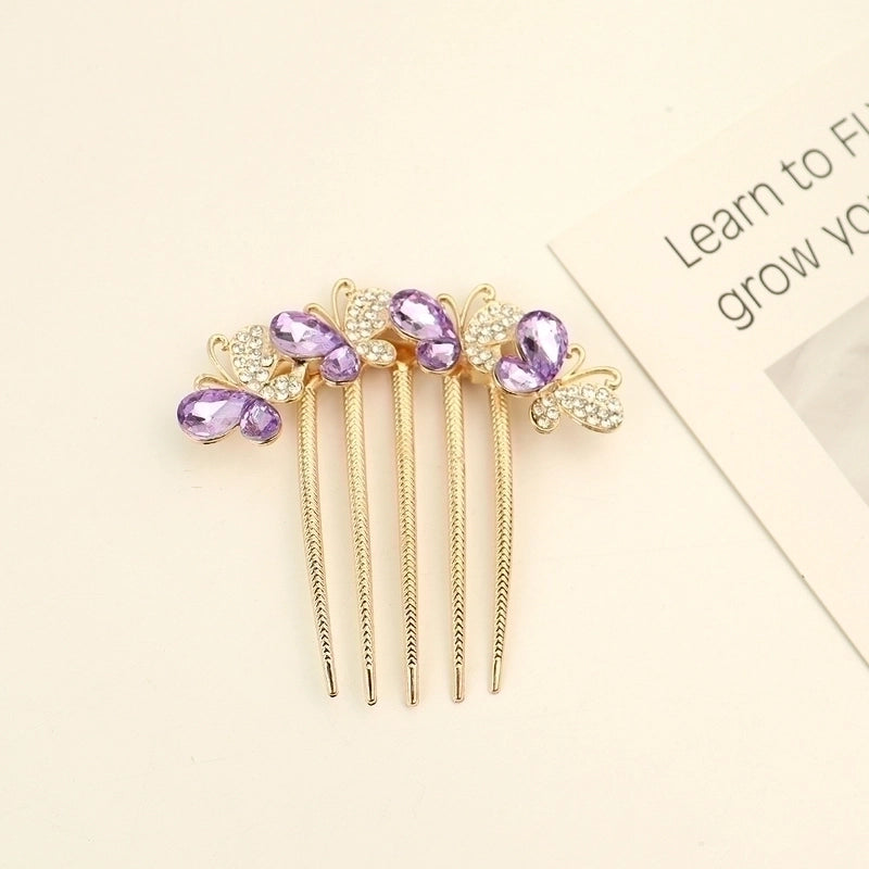 Women’s Minimalist Shiny Round Butterfly Alloy Plating Inlay Rhinestones Pearl Insert Comb