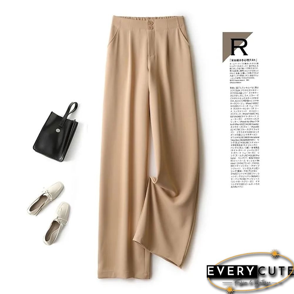 Fashion Loose Office Lady Wide Leg Pants Casual Korean Women Elastic High Waist Straight Trousers Summer Suit Pants New