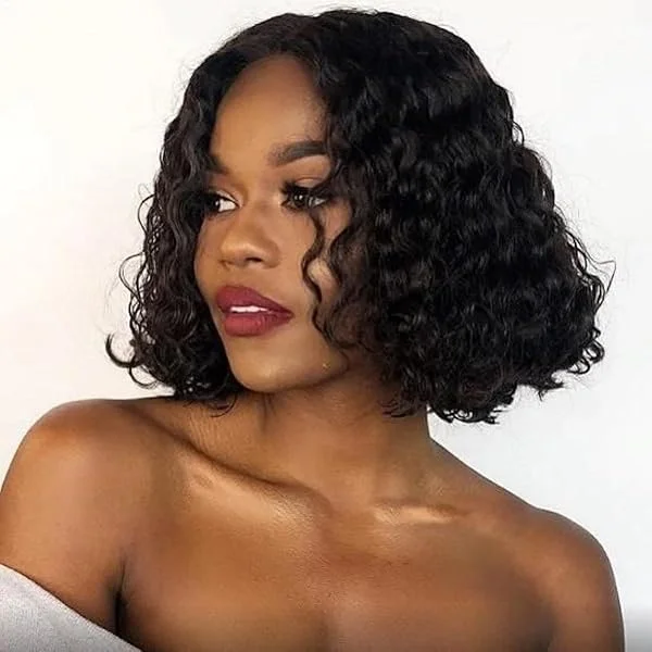 14 Inch Short Bob Wigs 13x4 Deep Wave Bob Wig Human Hair 180% Density Deep Curly 100% Virgin Human Hair Pre Plucked Wet and Wavy Glueless Transparent Lace Frontal Wig for Women Natural Hairline Short Bob Wig 14 Inch Natural black color 13x4 Deep Wave