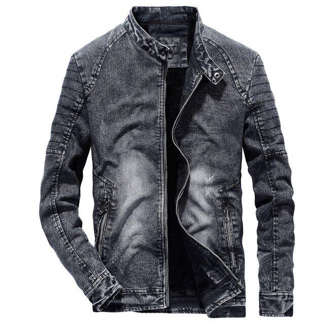 Vintage Denim Jackets Men Slim Solid Color Casual Jeans Coat
