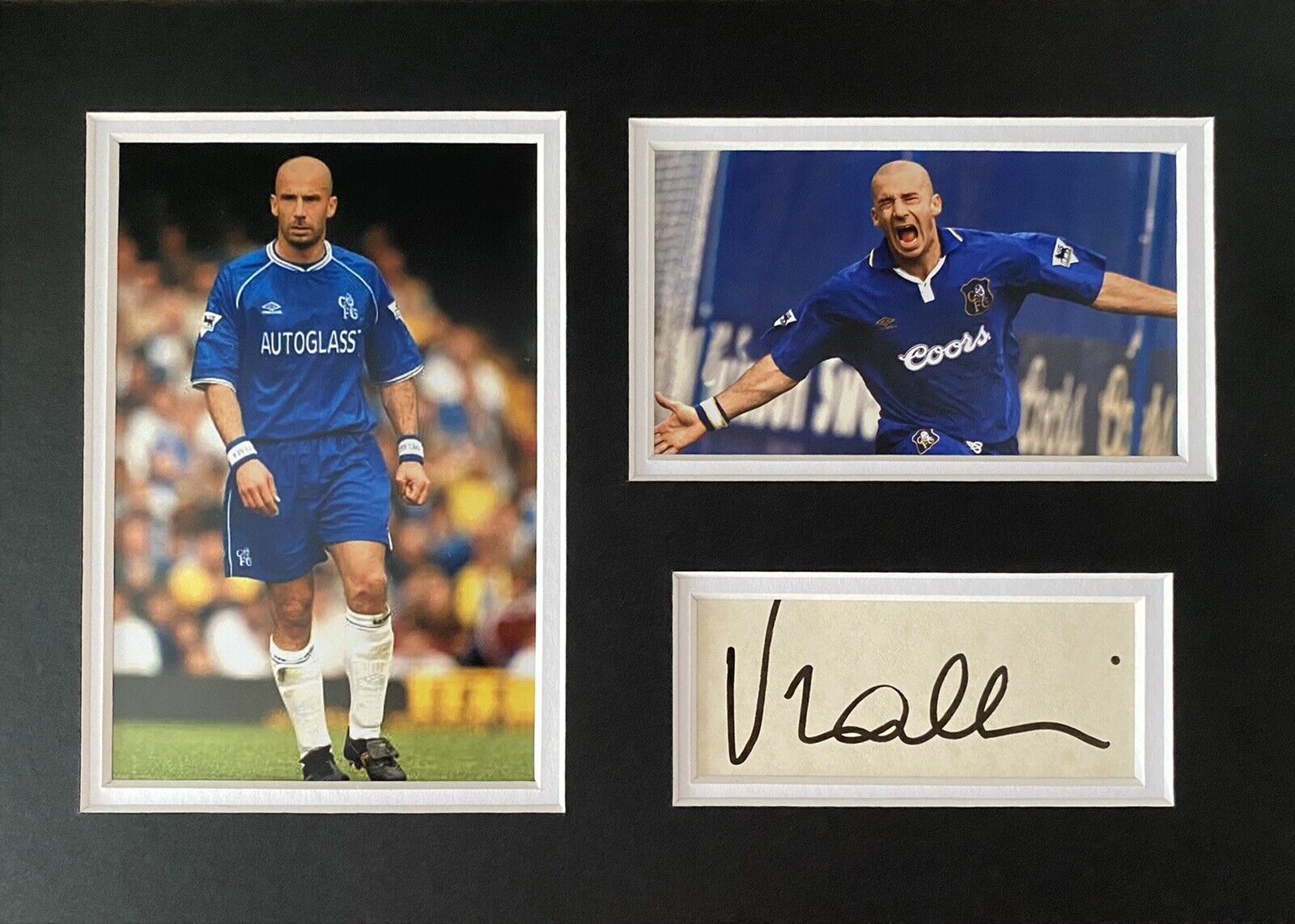 Gianluca Vialli Hand Signed White Card In A4 Chelsea Mount Display