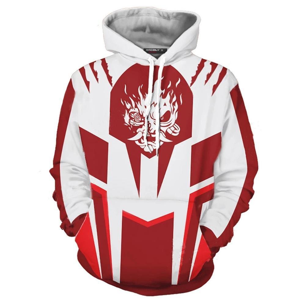 Cyberpunk 2077 Samurai Top Hoodie Pullover mit Kaputze Sweatshirt Erwachsene 3D Druck Rot Version